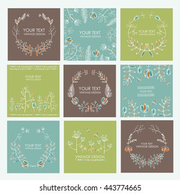 Vector set: floral wreath and floral backgrounds. hand drawn 