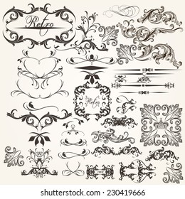 Vector set of flourishes for design. Calligraphic vector