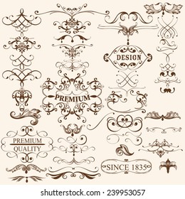 Vector set of flourishes for design. Calligraphic vector