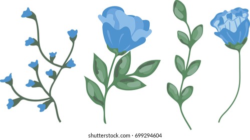 Vector set of flower, branch, branch with buds