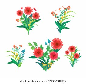 Vector set of flower compositions for Womans Day or wedding invitation. 