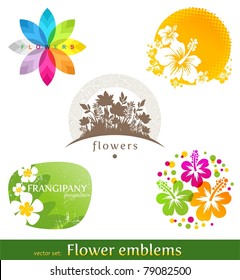 Vector set - flower emblems and labels in different styles