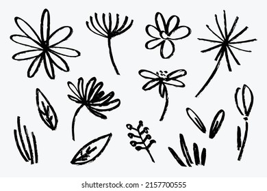 Juego de vectores de pincel de dibujo de la mano libre de flores