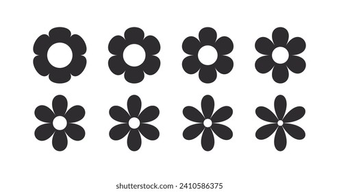 vector set Flower icon. Black color flower shape icon collection. Stock vector.