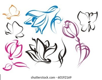 VECTOR  Set of flower images with patterns and butterflies