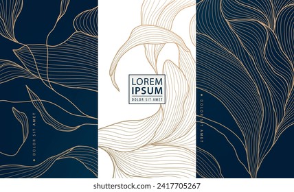 Vector set of flower, leaves elegant patterns. Abstract perfume, jewelry, coffee, tea royal package. Luxury tags, beauty background ornaments.  