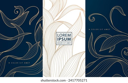 Vector set of flower, leaves elegant patterns. Abstract perfume, jewelry, coffee, tea royal package. Luxury tags, beauty background ornaments.  