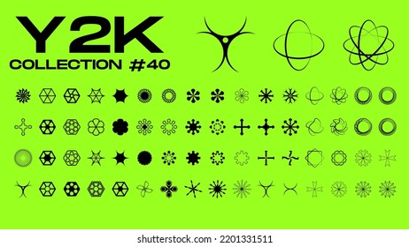 Vector set of flower and star shapes. Y2k shapes of shine, sun, sunbeams, flare and glares in a modern brutalist style. Vector illustration