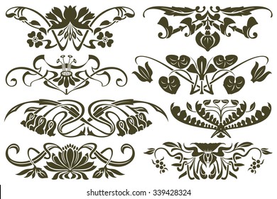 Vector set flower vignette  on different versions for decoration and design