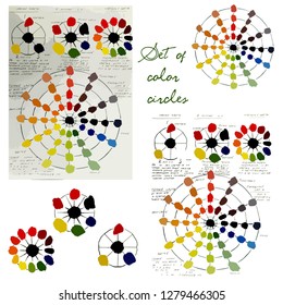 Vector set of flowers. Color circle. Vector color circle. Set of color circles. Different colors. Colors of rainbow. All colors of the spectrum. Polychrome Color circle for the artist. 