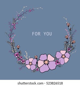 vector set of flowers, herbs and leaves are arranged in a circle, which can be used in invitations, postcards and flyers or logo