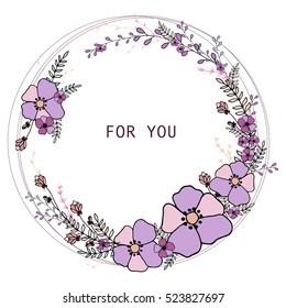 vector set of flowers, herbs and leaves are arranged in a circle, which can be used in invitations, postcards and flyers or logo