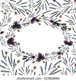vector set of flowers, herbs and leaves are arranged in a circle, which can be used in invitations, postcards and flyers or logo