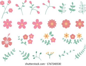 Vector Set Flowers Leaves Pastel Color Stock Vector (Royalty Free ...