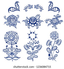 Vector set of flowers and leaves from Russian folk paintings and ornaments