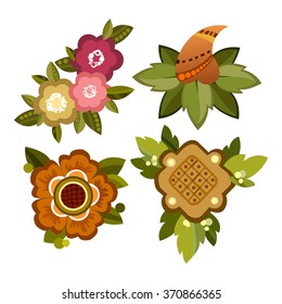 vector set of flowers on white