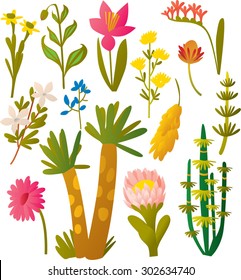 vector set flowers and plants, leaves and brunches