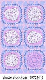 Vector set of flowers with three abstract geometric frames