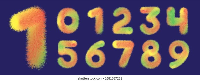 Vector set of fluffy numbers. Odd gradient funny numbers. Idea blank for design greeting card, thematic infographic, illustration of educational literature.