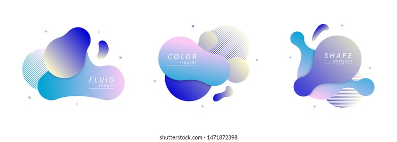 Vector set of fluid isolated abstract geometric space gradient shapes for modern website and liquid graphic design on the white background. Concept of dynamic composition and liquid color elements.