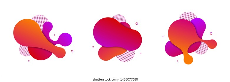 Vector set of fluid isolated abstract geometric violet and red gradient shapes for modern website and graphic design on the white background. Concept of dynamic composition and liquid color element.