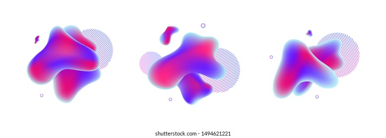 Vector set of fluid isolated abstract geometric blue, purple and red gradient shapes for modern website and liquid graphic design on the white background. Concept of dynamic composition and color.