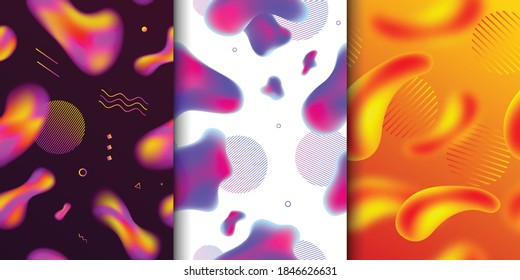 Vector set of fluid isolated abstract geometric lava gradient shape seamless pattern for modern website and graphic design. Concept of dynamic liquid composition.