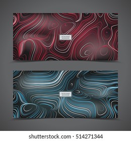 Vector set of flyer, banner, gift card. Composition of wavy stripes. 