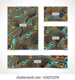 Vector set of flyer, banner, gift card. Composition of wavy stripes.