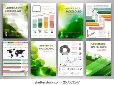 Vector set of flyer and brochure design templates.  Business technology internet and networking  abstract  backgrounds.  Concept backgrounds for web and mobile applications.