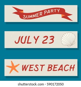 Vector set of flyer templates devoted to summer, party, marine life, sea with starfish and seashell