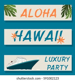 Vector set of flyer templates devoted to summer, party, marine life, sea, ship, hawaii, aloha