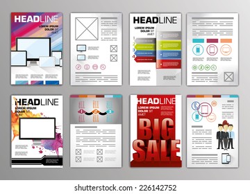vector set of flyers templates brochures A4 size, abstract examples