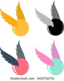 Vector set of flying balls with wings