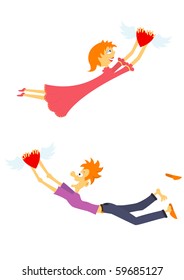 Vector set with flying boy and girl in love