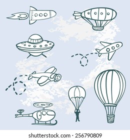 Vector set of flying vehicles. 