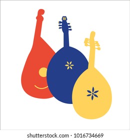 Vector set with folk music instruments. 
