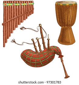 Vector set of folk musical instruments