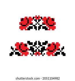 Vector set of folk Ukrainian symbol. Ukrainian national ornament. Traditional black and red Ukrainian embroidery on white background
