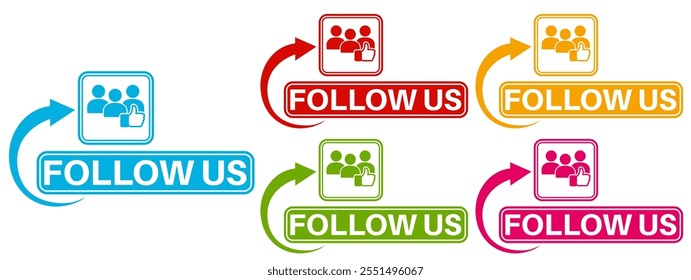 Conjunto de Vector Seguir Icono de EE. UU. Únete a los seguidores de las redes sociales Ilustración de diseño de etiquetas