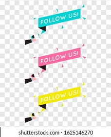 vector set of follow us with your hand holding a megaphone in a transparent background. perfect for websites, banners, flyers, stories, social media.