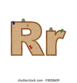 Vector set of font looking as a cork board with 3D pushpins - letter R