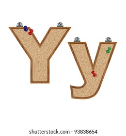 Vector set of font looking as a cork board with 3D pushpins - letter Y