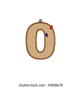 Vector set of font looking as a cork board with 3D pushpins - number zero - 0