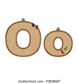 Vector set of font looking as a cork board with 3D pushpins - letter O