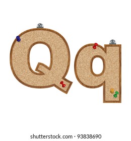 Vector set of font looking as a cork board with 3D pushpins - letter Q