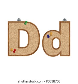 Vector set of font looking as a cork board with 3D pushpins - letter D