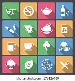 Vector set of food and alcohol drink icons in flat design