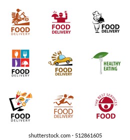 Vector set food delivery, icons, logo and illustrations