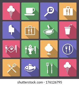 Vector set of food and drink icons in flat design